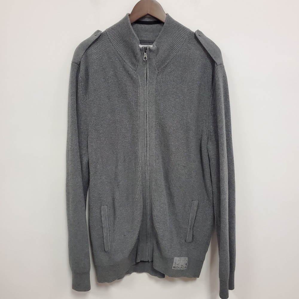 Vintage Express Mens Chunky Fisherman Knit‎ Zip Cardigan Size XL Preppy Academia